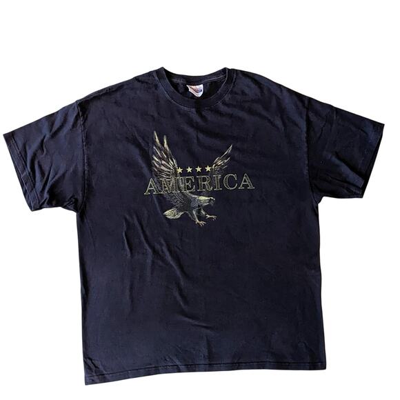 Y2K America Eagle USA Patriotic Military Vintage Navy Shirt Size XL - Picture 1 of 3